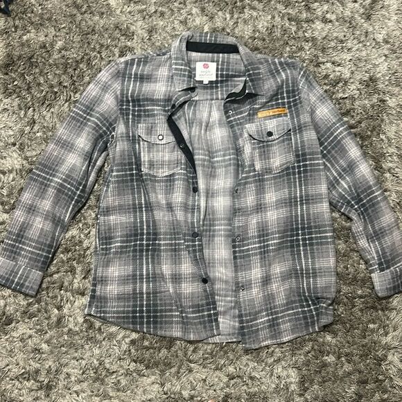 Simply Southern Plaid Button Up Shacket for Men in Grey Plaid size large - Picture 1 of 6